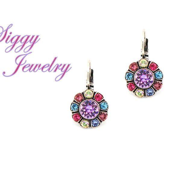 Pastel Flower Cluster Daisy Drop Earrings made with Genuine Austrian Crystals - Picture 1 of 5